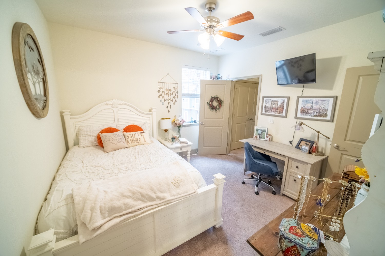 Plenty of room for full/queen size bed, dresser, and desk in these spacious bedrooms