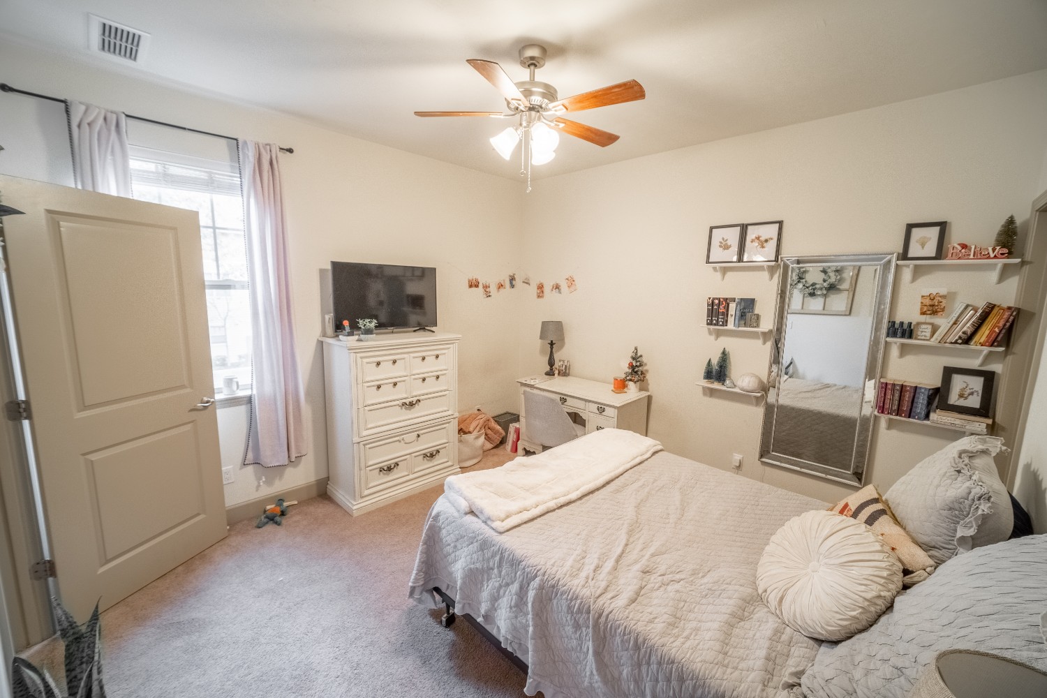 Plenty of room for full/queen size bed, dresser, and desk in these spacious bedrooms